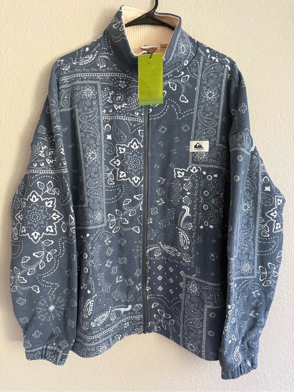 Quiksilver Light Shade Zip Jacket Bandana Patchwork Indigo NWT XL 100% Cotton